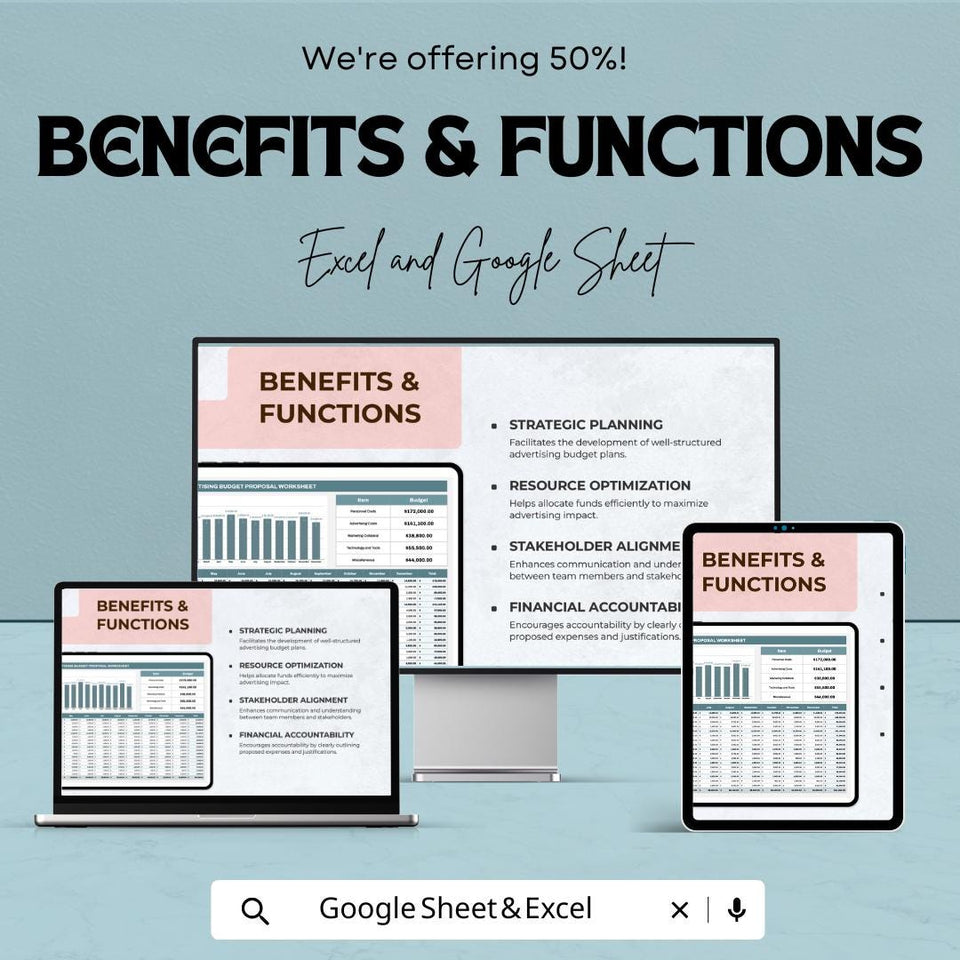 Advertising Budget Proposal Worksheet | Excel and Google Sheets Template | Budget Planner for Marketing & Advertising Campaigns |