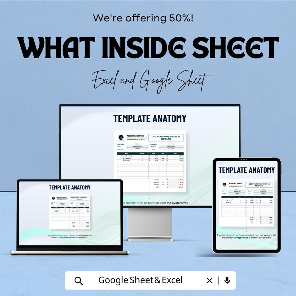 Accounting Quotation Sheet - Professional | Google Sheets Template - Customizable & Easy-to-Use - Invoice Generator for Financial Services