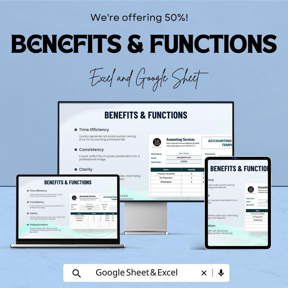 Accounting Quotation Sheet - Professional | Google Sheets Template - Customizable & Easy-to-Use - Invoice Generator for Financial Services