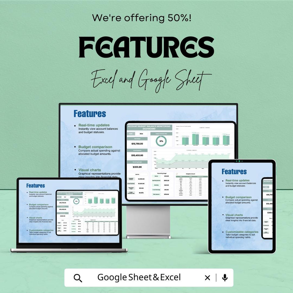 Account Budget Balance Monitoring Dashboard | Sheets Template for Budgeting | Financial Tracking Dashboard | Real-time Budget Management