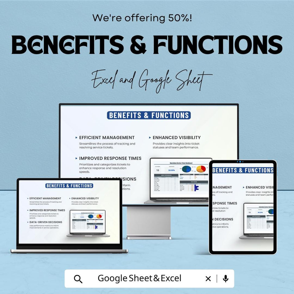 Operations Service Ticket Dashboard | Excel & Google Sheets | Helpdesk Tracker | Performance Metrics Sheet | Issue Resolution Log