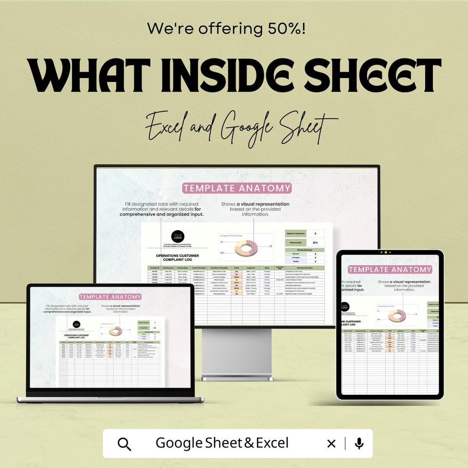 Customer Complaint Log Sheet | Google Sheets & Excel | Operations Tracker | Complaint Management Template | Business Issue Log