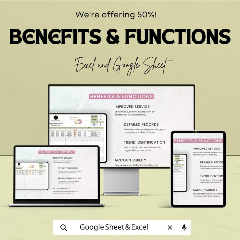 Customer Complaint Log Sheet | Google Sheets & Excel | Operations Tracker | Complaint Management Template | Business Issue Log