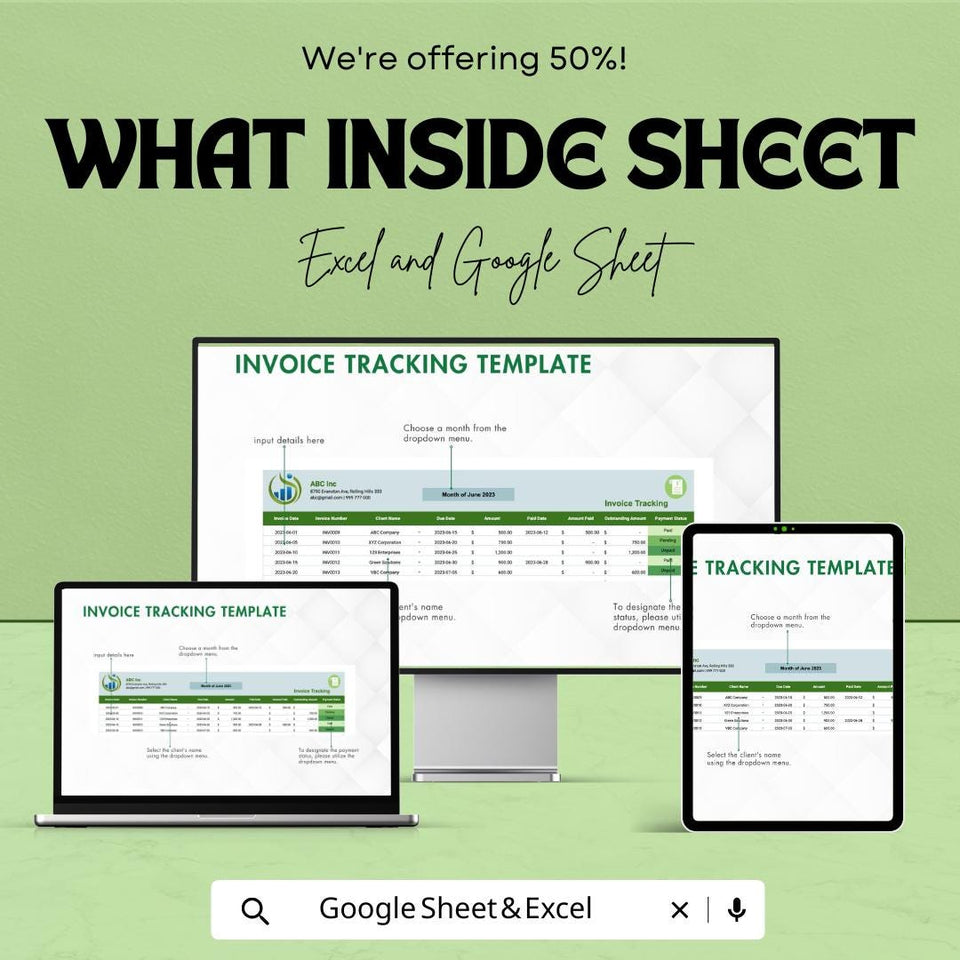 Invoice Tracking Sheet - Easy to Use Invoice Management | Google Sheets, Track Payments & Due Dates, Simple Invoice Tracker