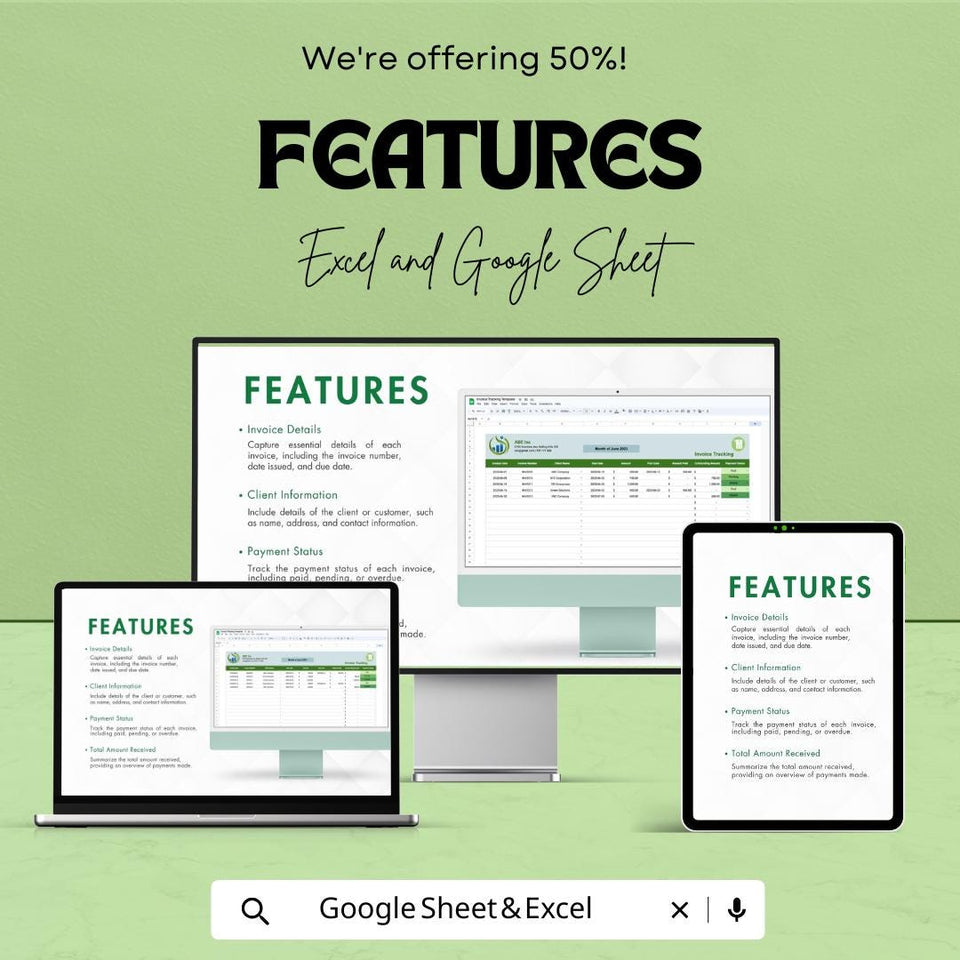 Invoice Tracking Sheet - Easy to Use Invoice Management | Google Sheets, Track Payments & Due Dates, Simple Invoice Tracker
