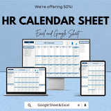 HR Calendar Sheet | Excel & Google Sheet Template for HR Schedule Management | 50% Off Now
