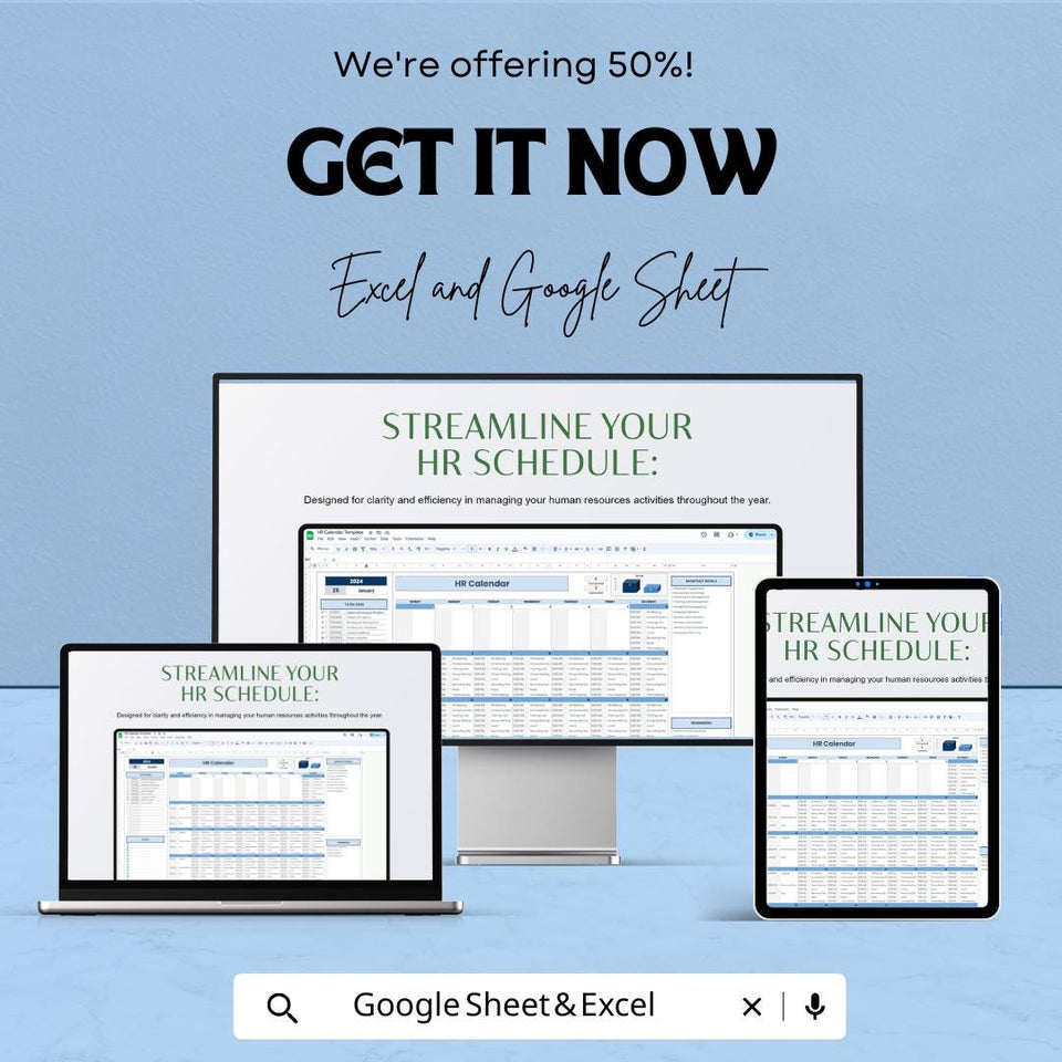 HR Calendar Sheet | Excel & Google Sheet Template for HR Schedule Management | 50% Off Now