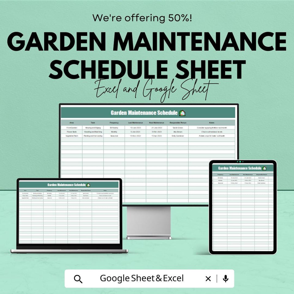 Garden Maintenance Schedule Template, Google Sheet, Garden Planner, Lawn Care Tracker, Seasonal Garden Maintenance, Garden Scheduling