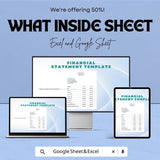 Financial Statement Sheet | Excel & Google Sheet Template | Business Financial Reporting Tool