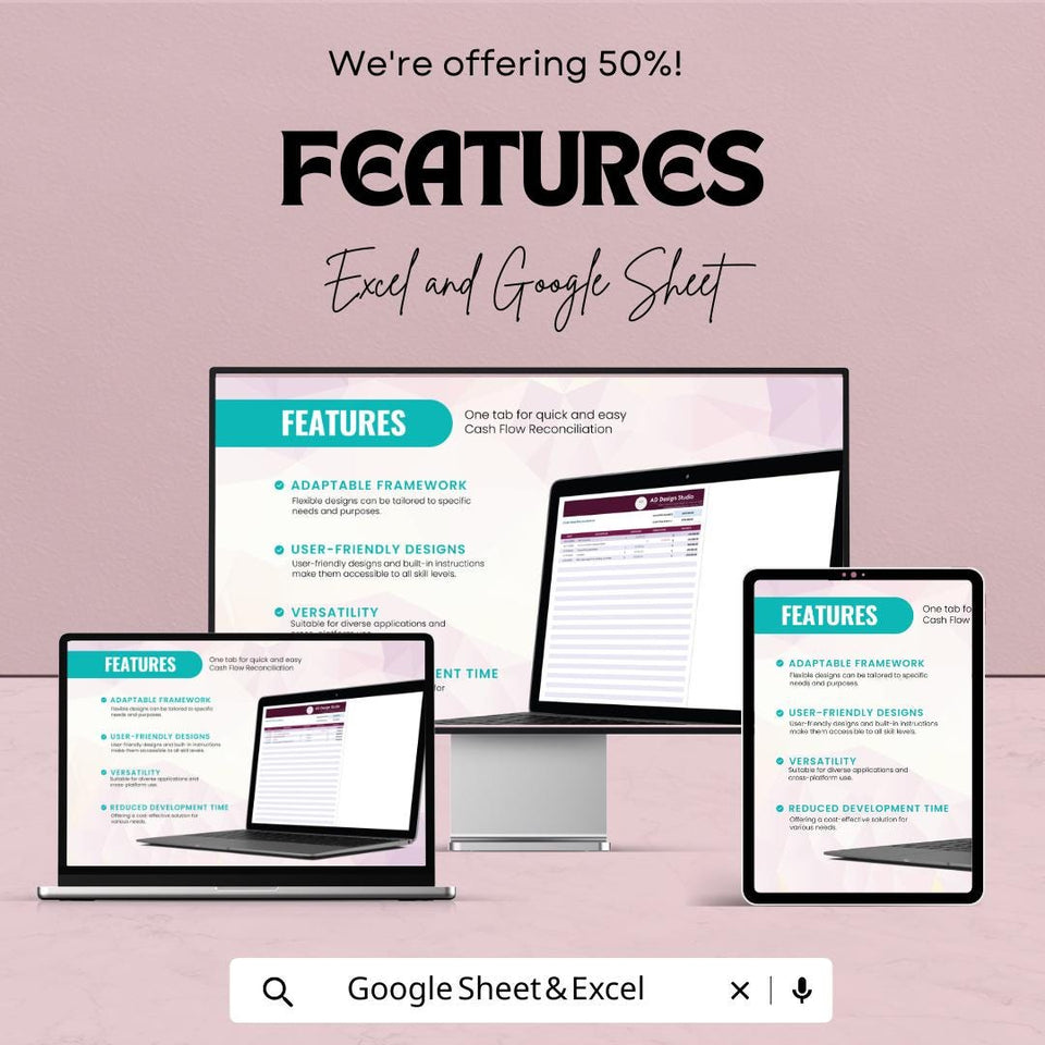 Cash Flow Reconciliation Sheet for Excel and Google Sheets | Financial Tracking Template | Balance Income, Expenses & Net Cash |