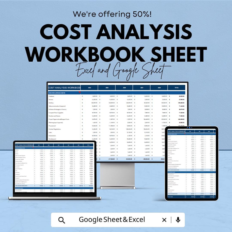 Cost Analysis Workbook Sheet for Business Budgeting | Excel and Google Sheet Template for Expense Tracking & Profit Analysis