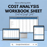 Cost Analysis Workbook Sheet for Business Budgeting | Excel and Google Sheet Template for Expense Tracking & Profit Analysis