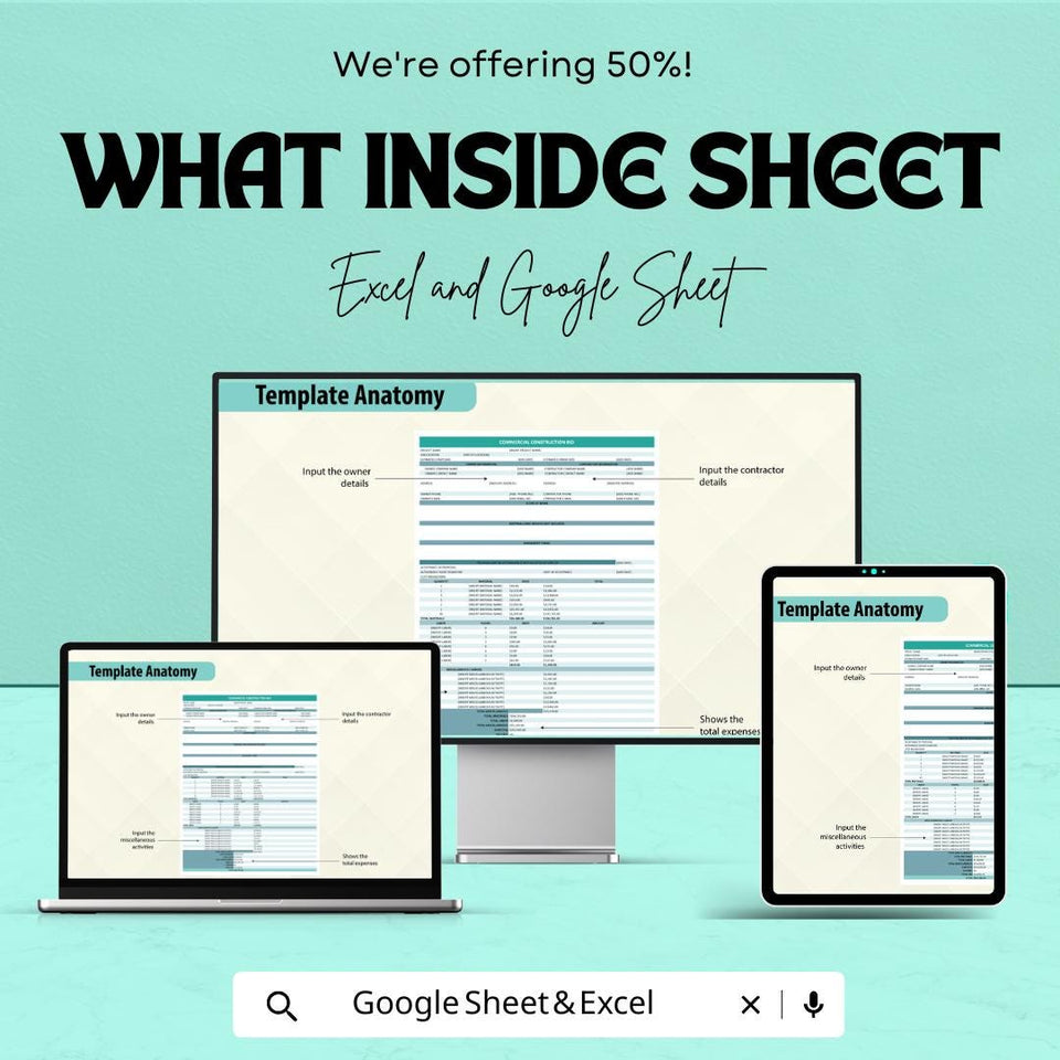 Commercial Construction Bid Sheet Template | Excel & Google Sheet | Detailed Project Cost Breakdown | Construction Estimation