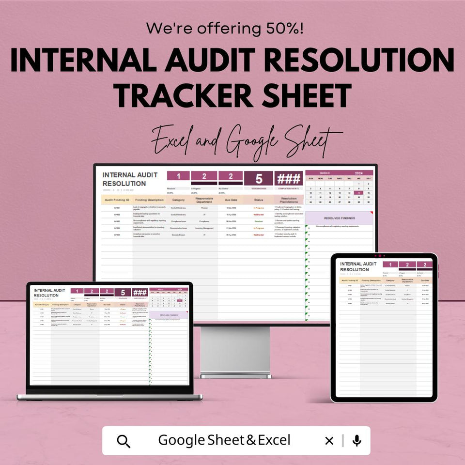 Internal Audit Resolution Tracker Sheet - Excel and Google Sheets Template for Tracking Audit Findings & Resolutions