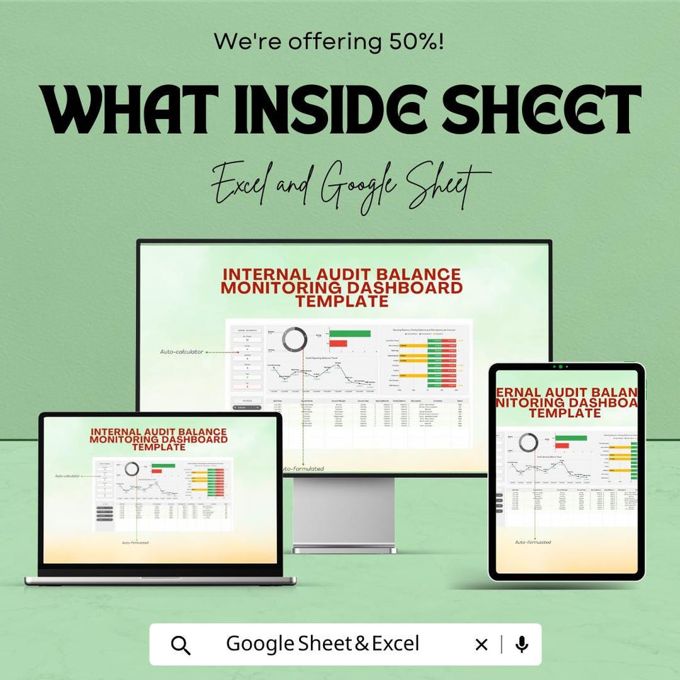 Internal Audit Balance Monitoring Dashboard Sheet - Excel & Google Sheets Template for Financial Analysis and Reporting