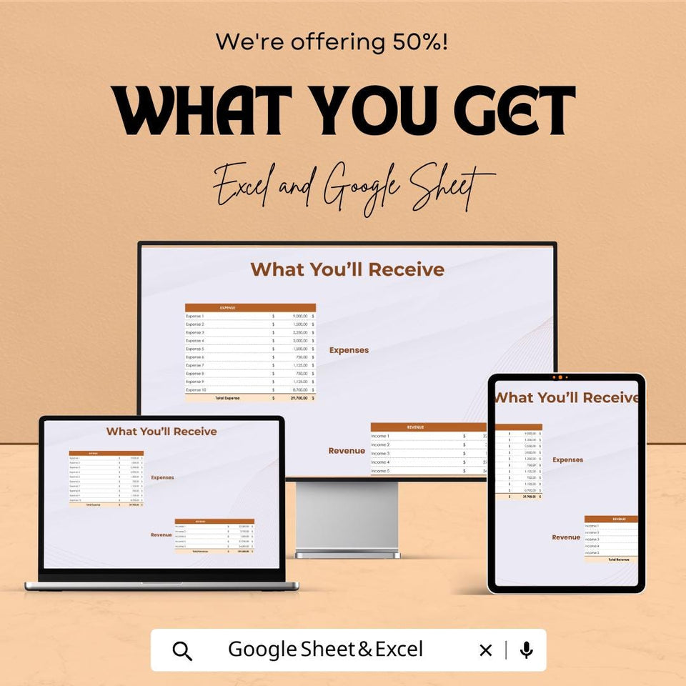 Net Income Balance Sheet | Excel & Google Sheet Template | Revenue, Expense, and Profit Tracker