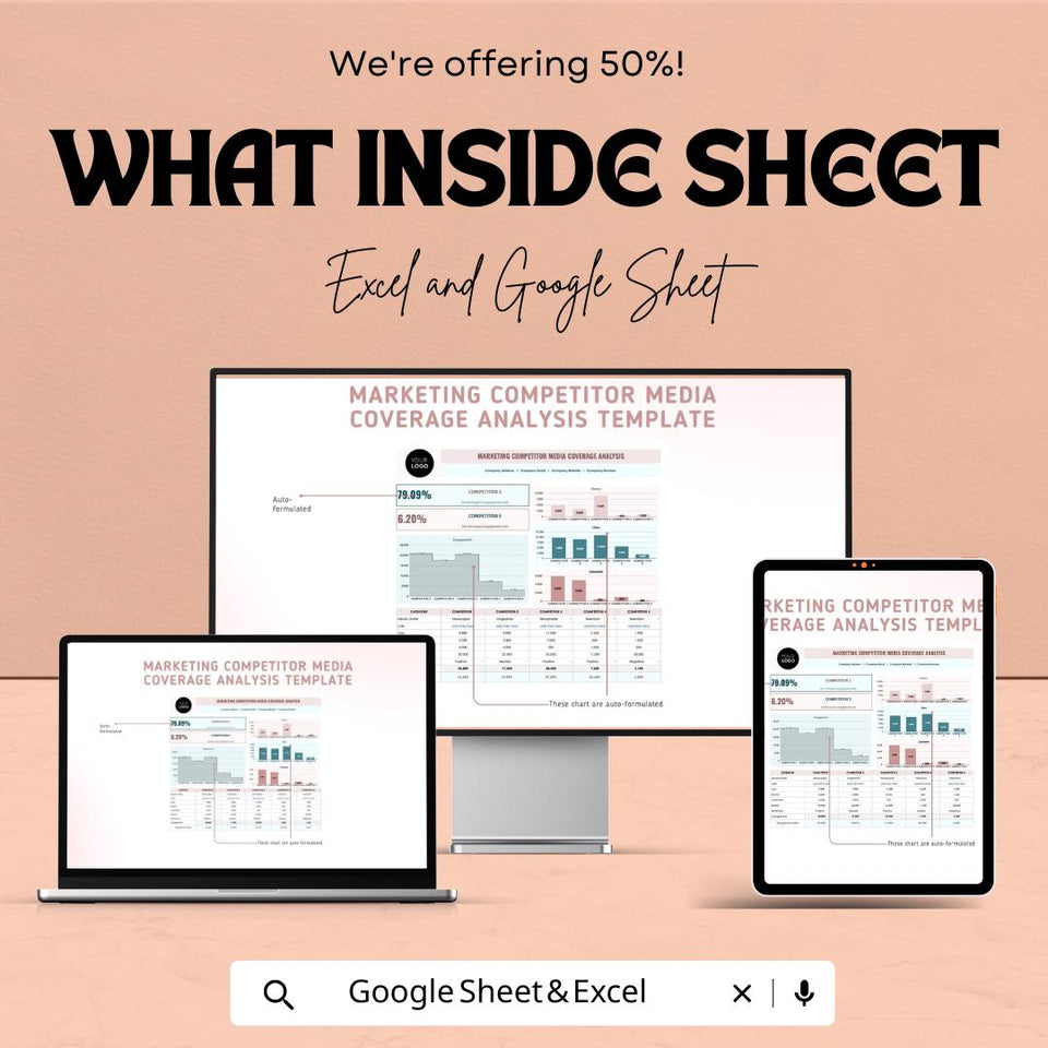Marketing Competitor Media Coverage Analysis Sheet | Google Sheets  | Media Tracking and Competitor Analysis | ROI and Engagement Metrics