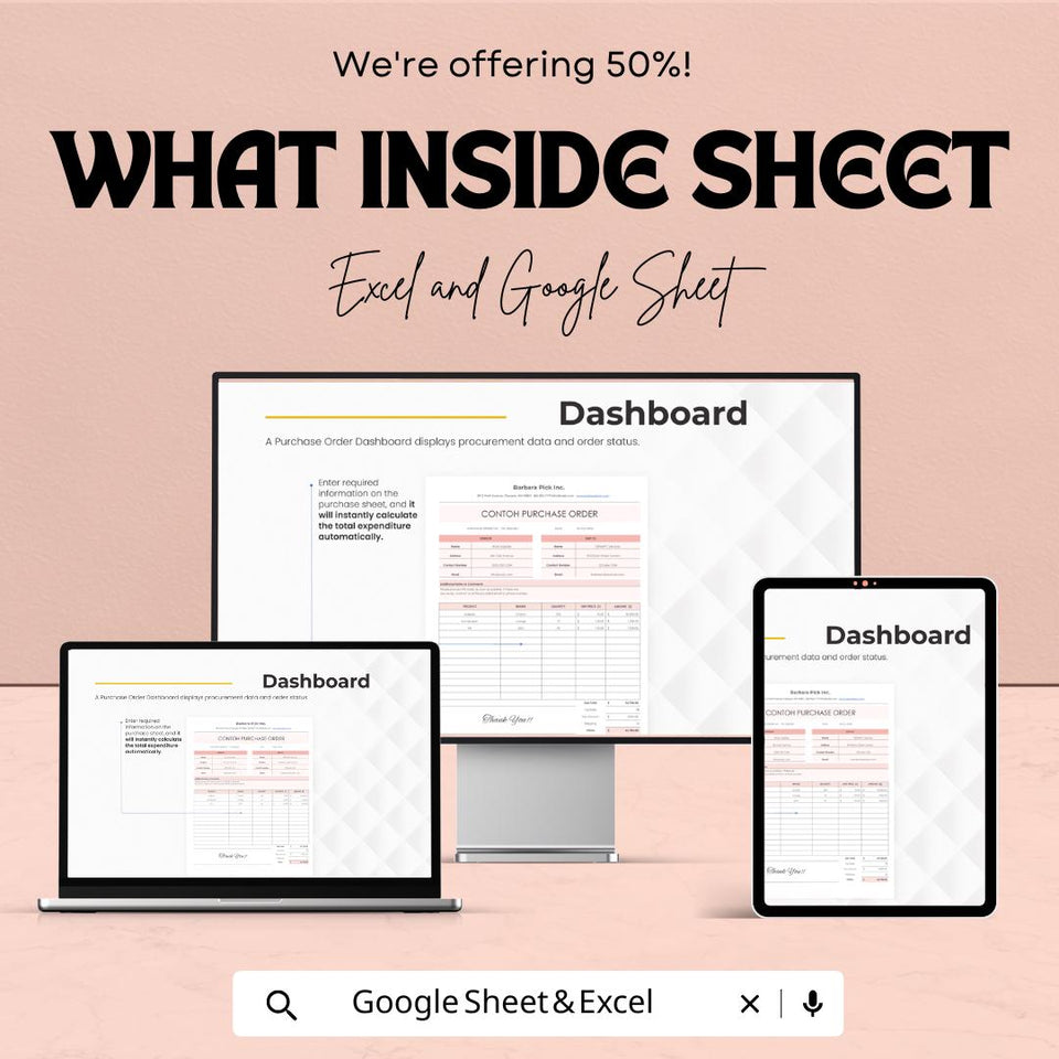 Contoh Purchase Order Sheet | Excel & Google Sheet | Simplify Procurement Process | 50% Off | Instant Download