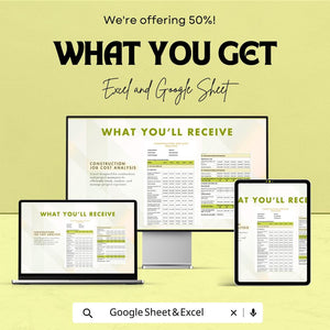 Construction Job Cost Analysis Sheet | Excel & Google Sheet | Track and Manage Project Finances | 50% Off | Instant Download