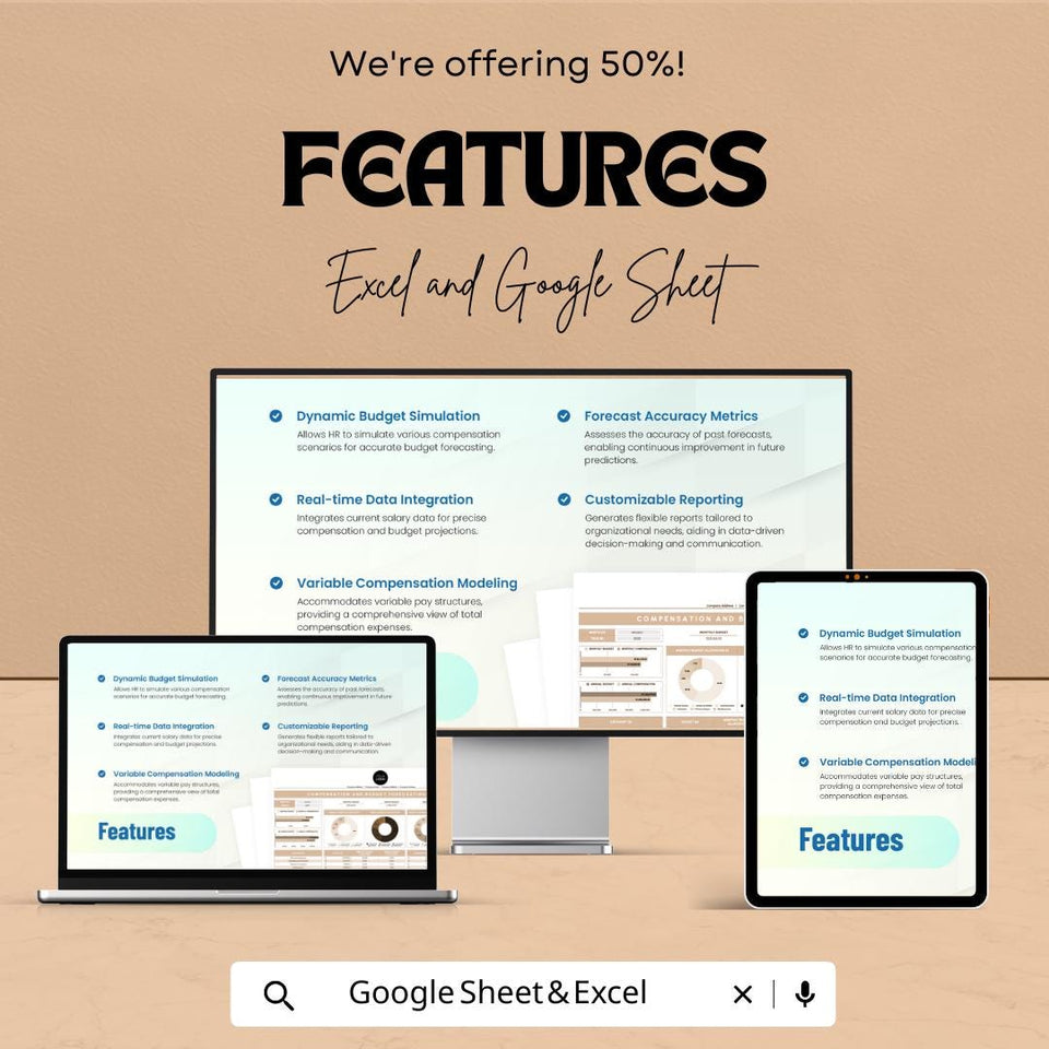 Compensation and Budget Forecasting Model HR Sheet - Excel & Google Sheets Template for HR Financial Planning - 50% Off