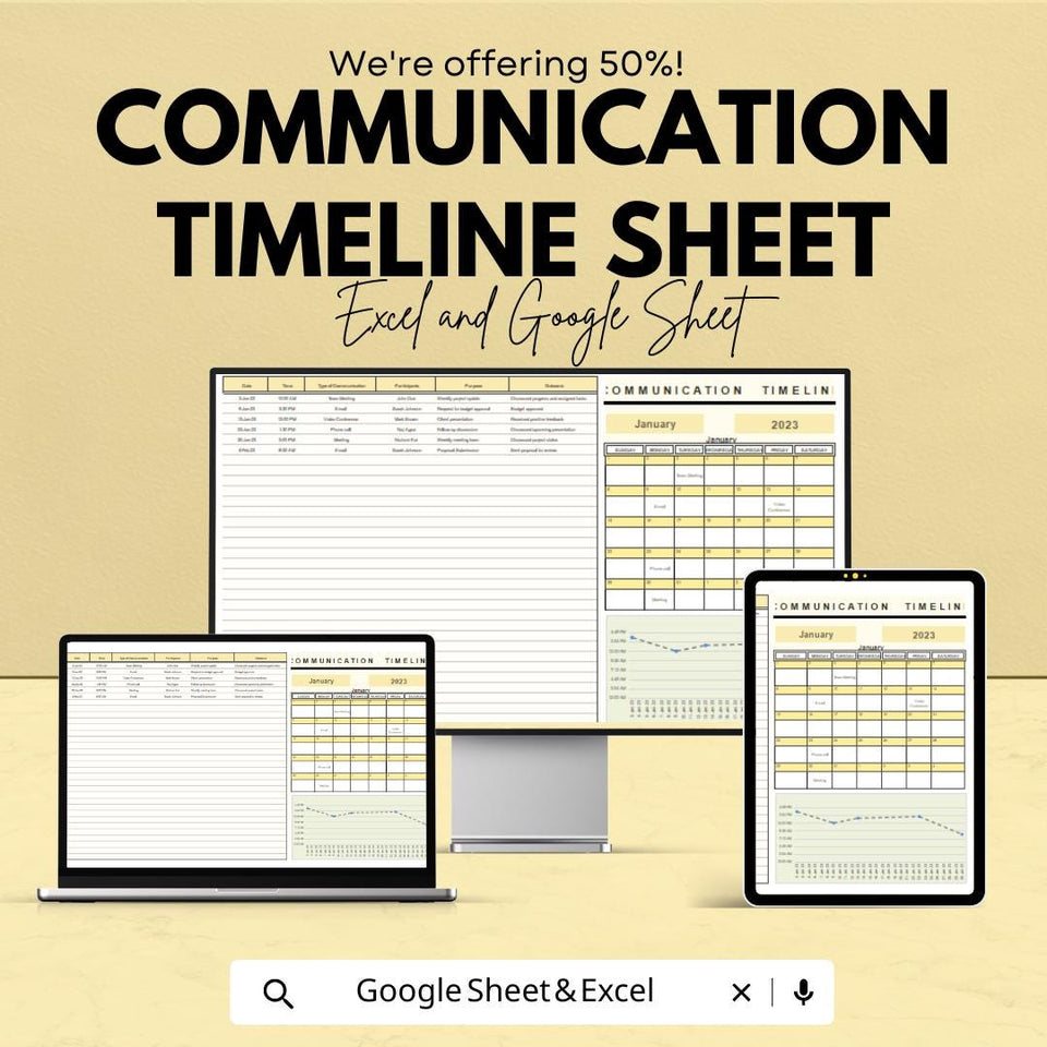 Communication Timeline Sheet | Excel & Google Sheet | Organize Your Communication Strategy | 50% Off | Instant Download