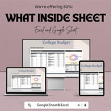 College Budget Sheet - Excel & Google Sheets Template for Managing College Expenses - 50% Off