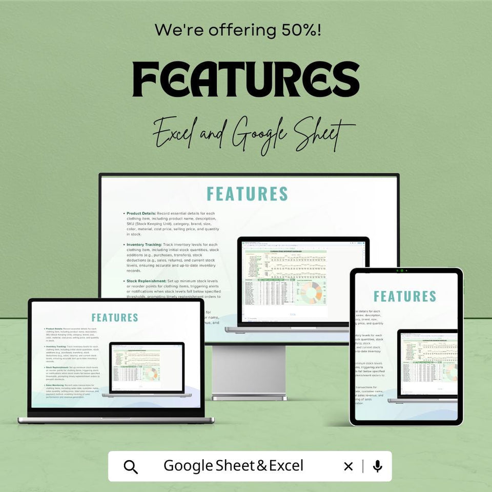 Clothing Store Inventory Sheet | Excel and Google Sheet Template for Stock Management | Inventory Dashboard & Features