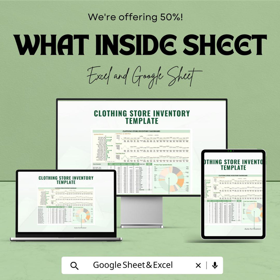 Clothing Store Inventory Sheet | Excel and Google Sheet Template for Stock Management | Inventory Dashboard & Features
