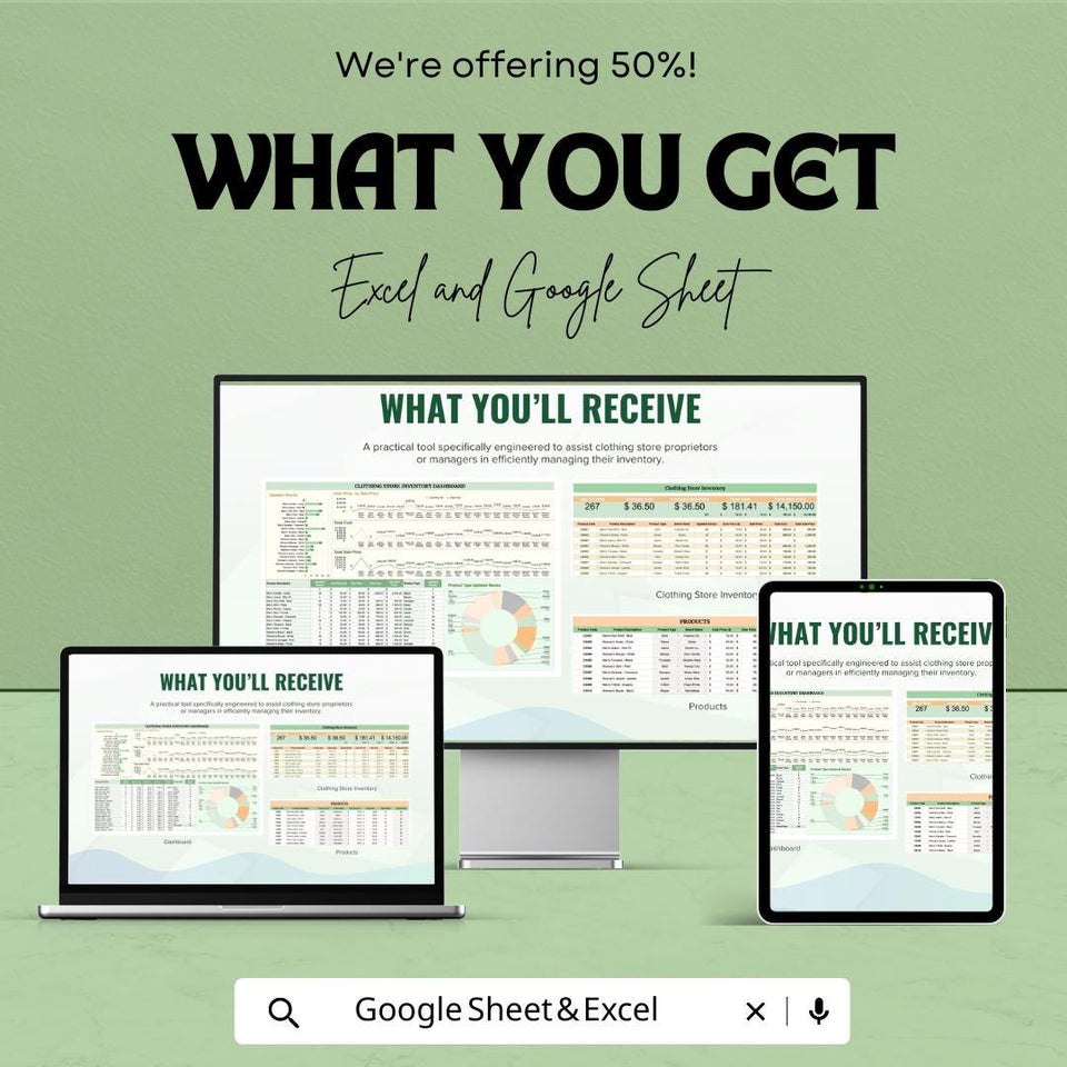 Clothing Store Inventory Sheet | Excel and Google Sheet Template for Stock Management | Inventory Dashboard & Features