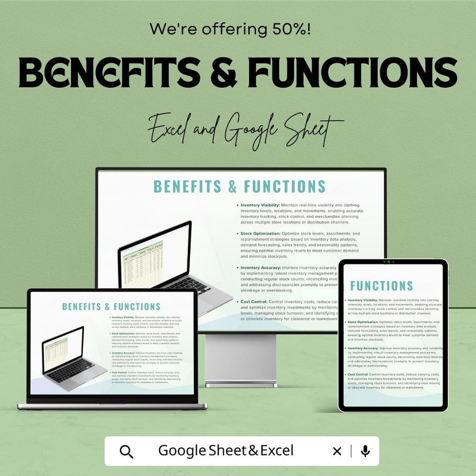 Clothing Store Inventory Sheet | Excel and Google Sheet Template for Stock Management | Inventory Dashboard & Features