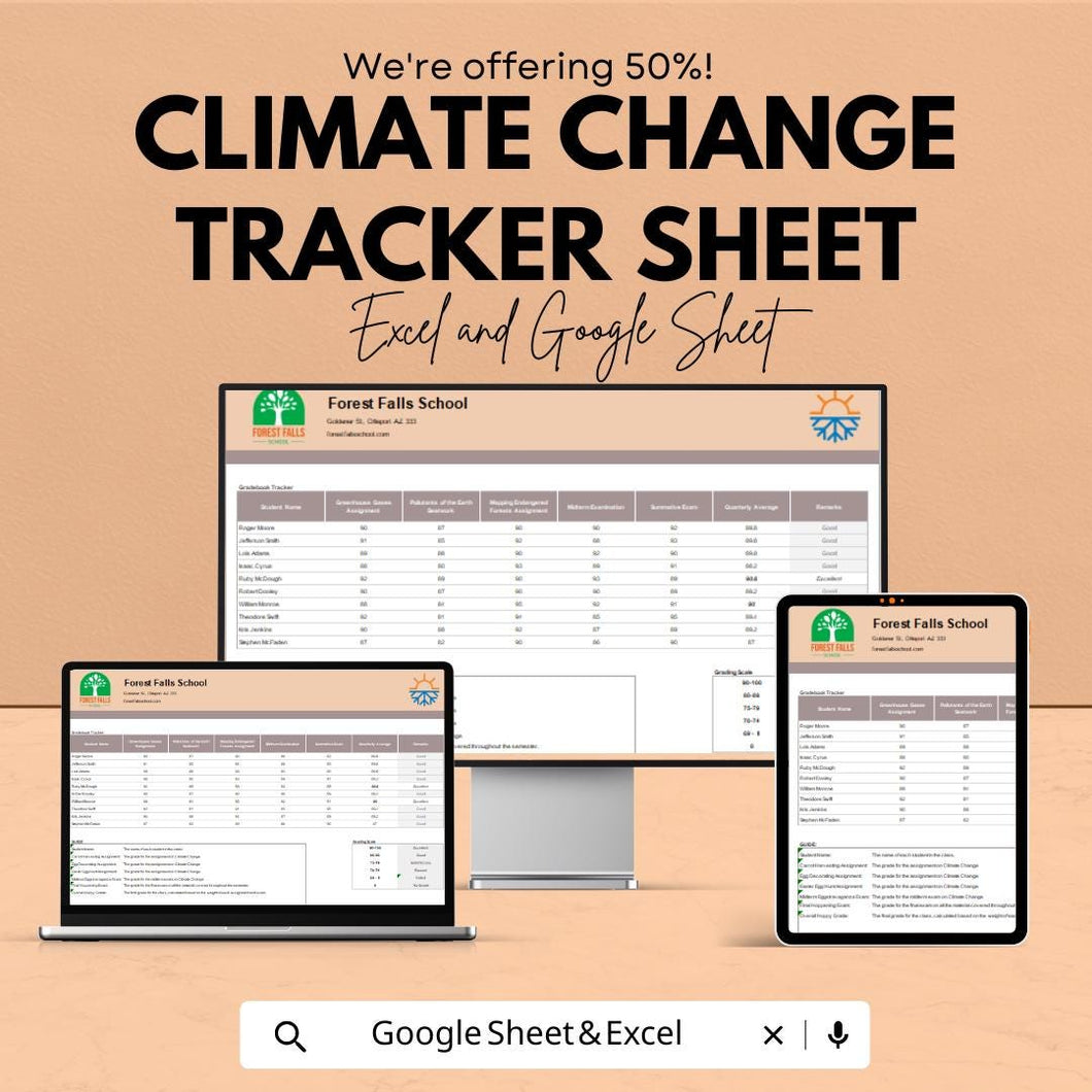Climate Change Tracker Sheet - Excel & Google Sheet Template for Environmental Impact Monitoring - 50% Off