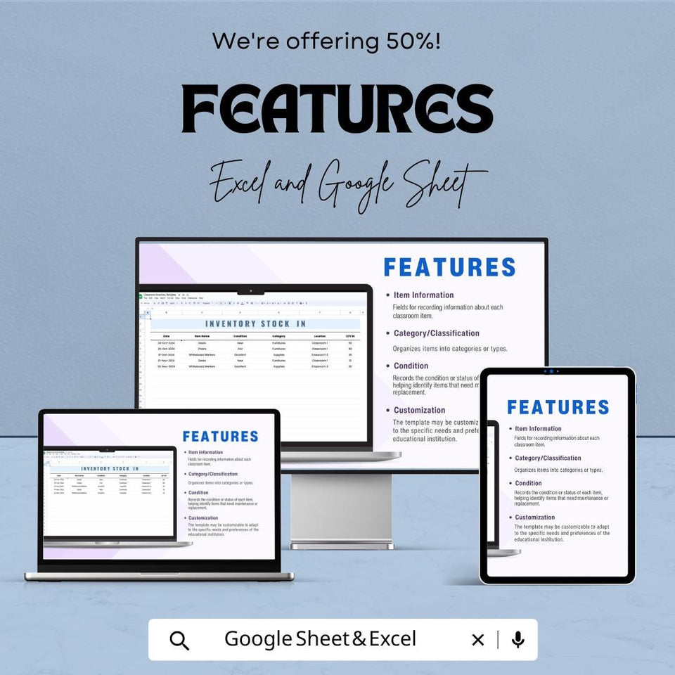 Classroom Inventory Sheet - Excel & Google Sheets | Track Classroom Supplies, Manage Inventory, Resource Organization