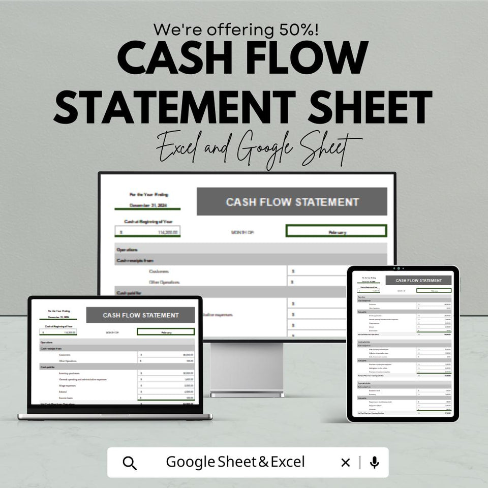 Cash Flow Statement Sheet - Excel and Google Sheets | Track Business Income and Expenses | Budget & Financial Planning