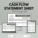 Cash Flow Statement Sheet - Excel and Google Sheets | Track Business Income and Expenses | Budget & Financial Planning