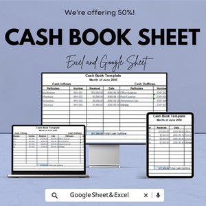 Cash Book Sheet | Excel and Google Sheets | Income & Expense Tracker | Cash Flow Management Template | Editable Finance Sheet