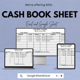 Cash Book Sheet | Excel and Google Sheets | Income & Expense Tracker | Cash Flow Management Template | Editable Finance Sheet
