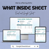 Cash Book Sheet | Excel and Google Sheets | Income & Expense Tracker | Cash Flow Management Template | Editable Finance Sheet