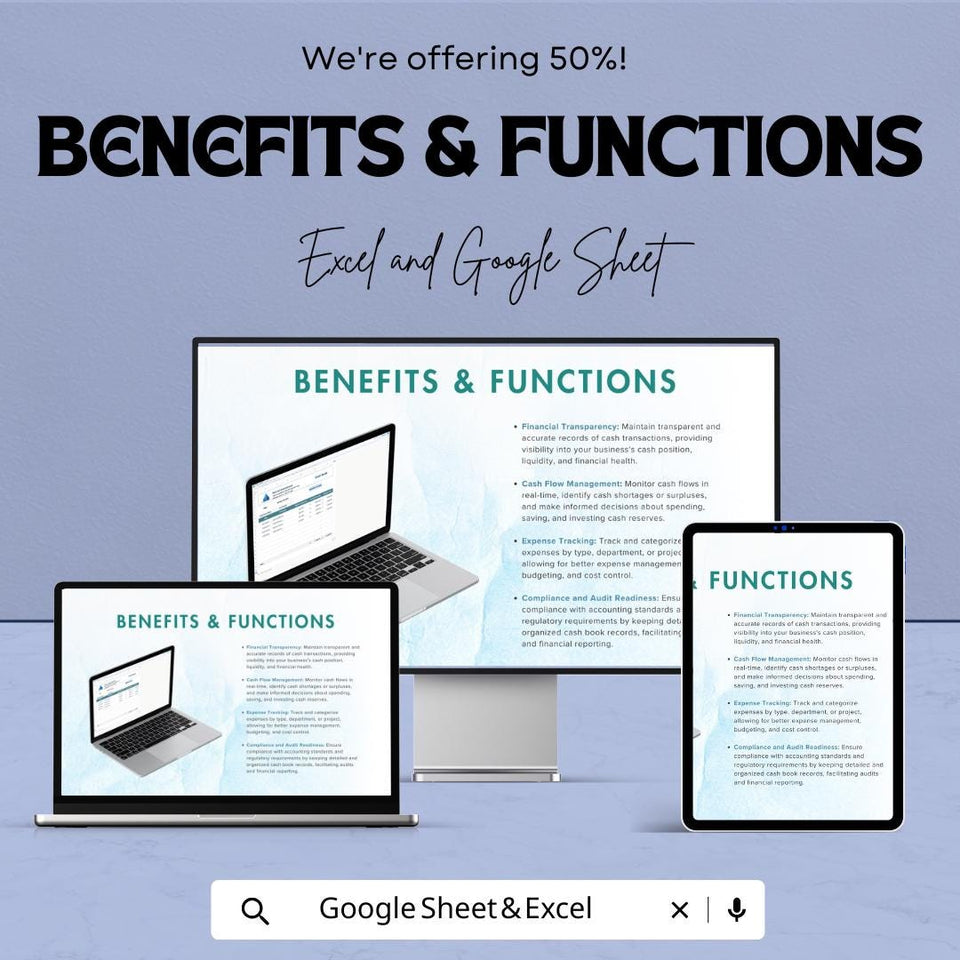 Cash Book Sheet | Excel and Google Sheets | Income & Expense Tracker | Cash Flow Management Template | Editable Finance Sheet