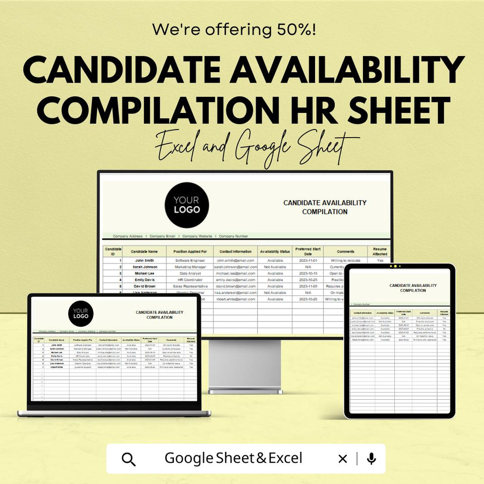 Candidate Availability Compilation HR Sheet | Recruitment Tracker | Excel & Google Sheets Template for Efficient Hiring