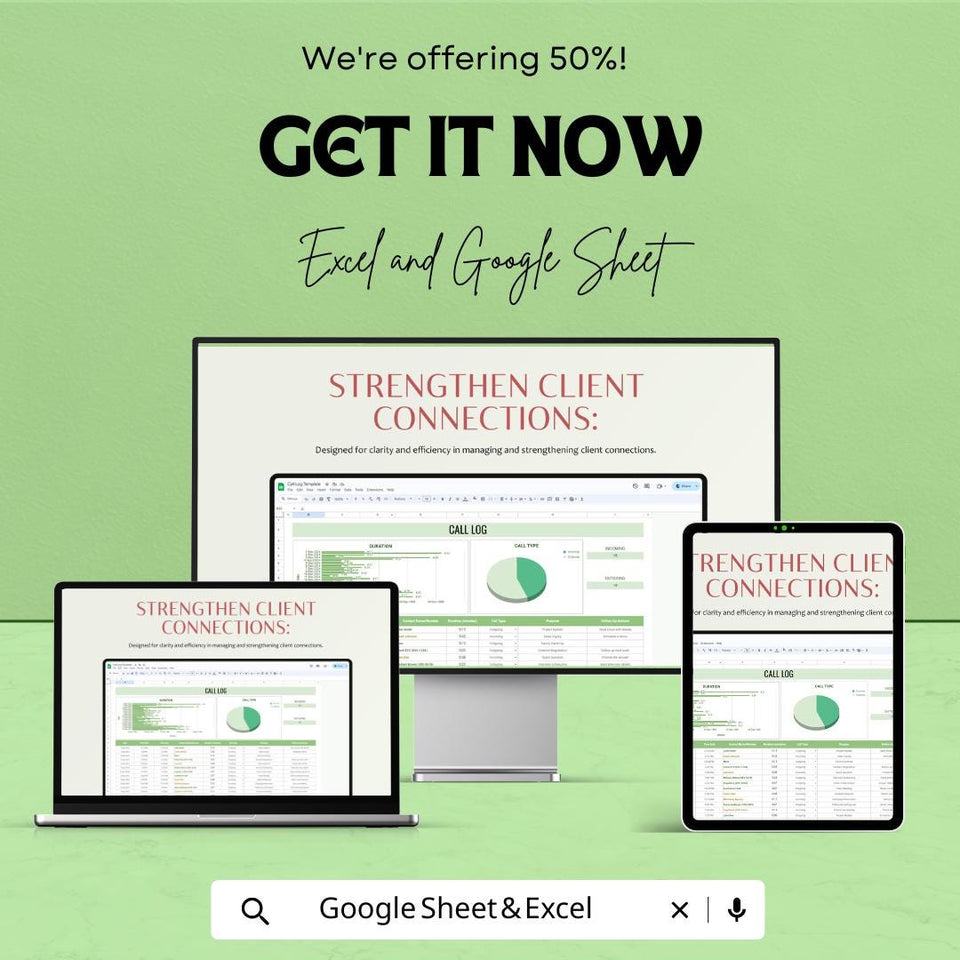 Call Log Sheet | Google Sheets & Excel Template | Client Call Tracker with Duration Graph, Call Type Chart, CRM Log for Business