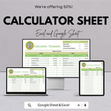 Calculator Sheet | Excel and Google Sheets | Expense Tracker | Income & Loan Calculator | Editable Budget Template