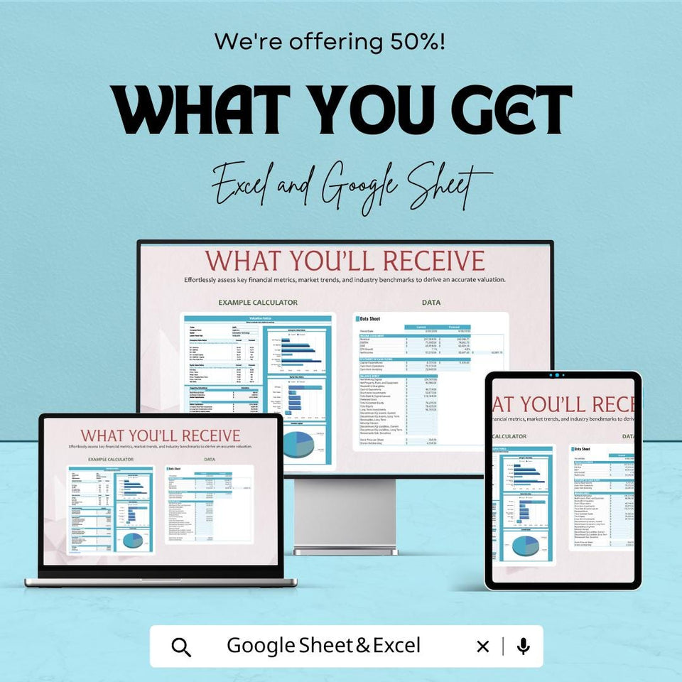 Business Valuation Sheet | Excel and Google Sheets | Financial Metrics Tracker | Business Worth Calculator | Valuation Ratios & Analysis