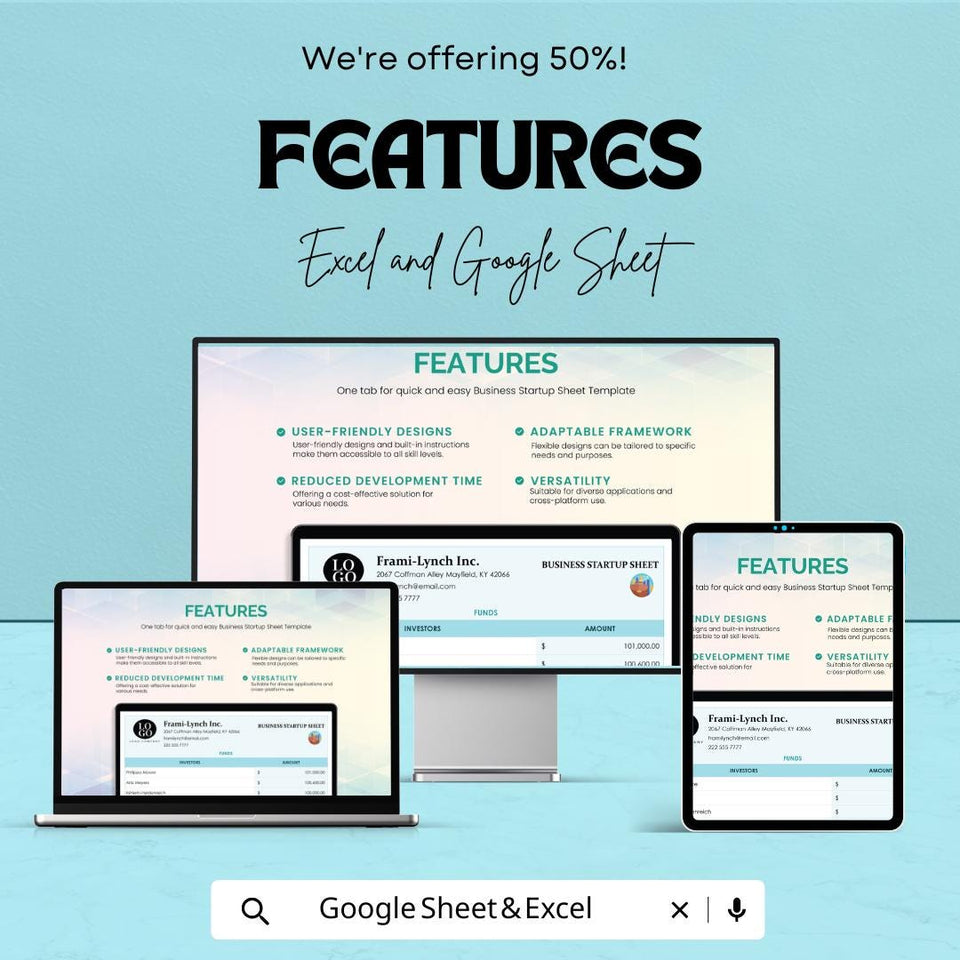 Business Startup Sheet - Excel & Google Sheets Template for Business Planning, Financial Forecasting, and Investor Tracking