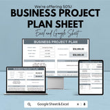 Business Project Plan Sheet | Excel & Google Sheets | Editable Project Tracker | Planning Template | Budget + Timeline + Team Details