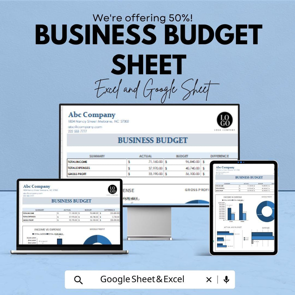 Business Budget Sheet | Editable Excel & Google Sheets Template | Financial Tracker | Income Expense Dashboard | Small Business Planner
