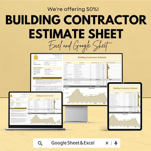 Building Contractor Estimate Sheet | Editable Excel & Google Sheet | Construction Budgeting Template | Project Cost Estimator