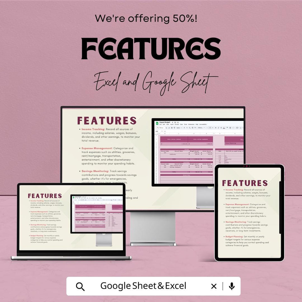 Budget Ledger Sheet - Excel & Google Sheets Template for Financial Tracking | Monthly Budget Planner, Expense Tracker, Budgeting Tool