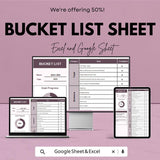 Bucket List Sheet Template | Digital Download | Google Sheets & Excel | Goal Tracker | Travel Planner | Editable Checklist