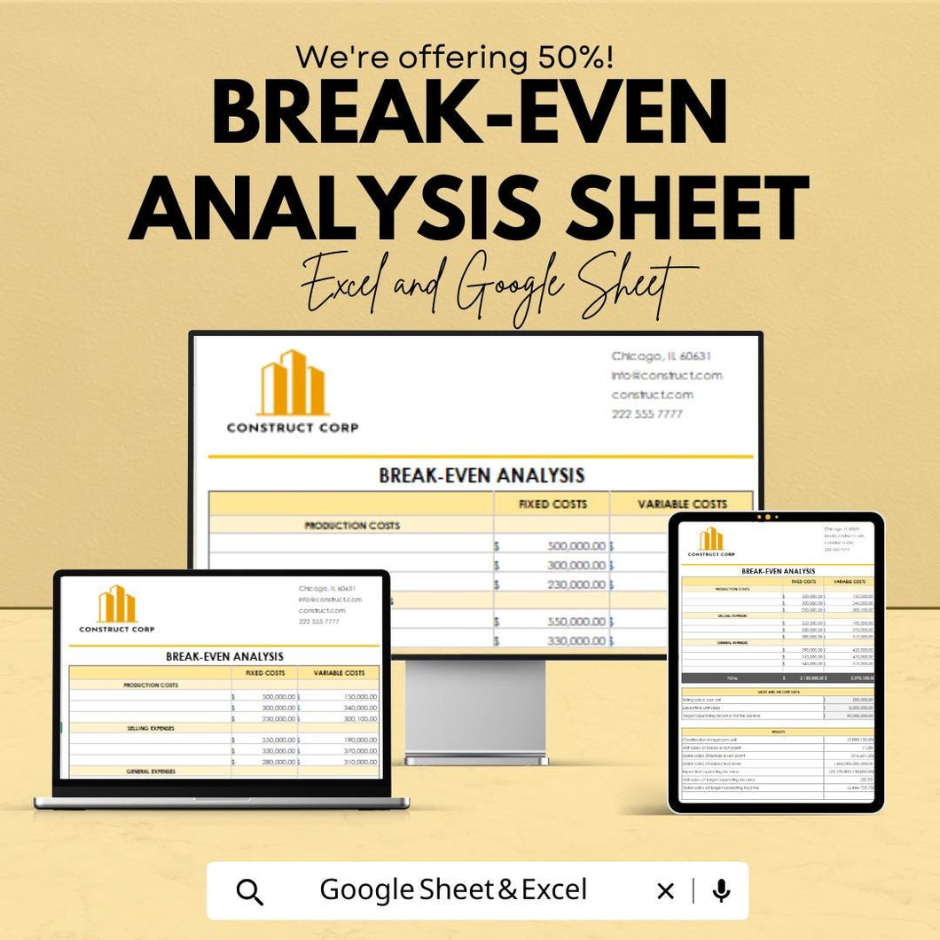 Break-Even Analysis Template | Excel & Google Sheets | Financial Planning and Profitability Tool