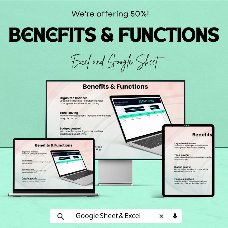 Bookkeeping Sheet Template | Excel & Google Sheets | Small Business Finance Tracker | Income Expense Log | Accounting Spreadsheet